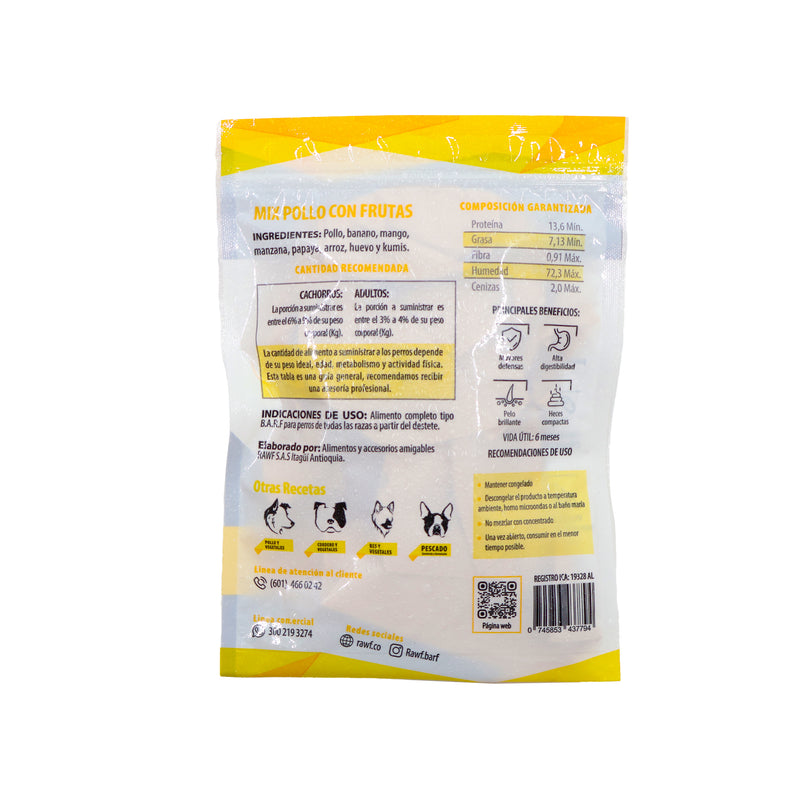 B.A.R.F Perro Mix Pollo Con Fruta x 500g