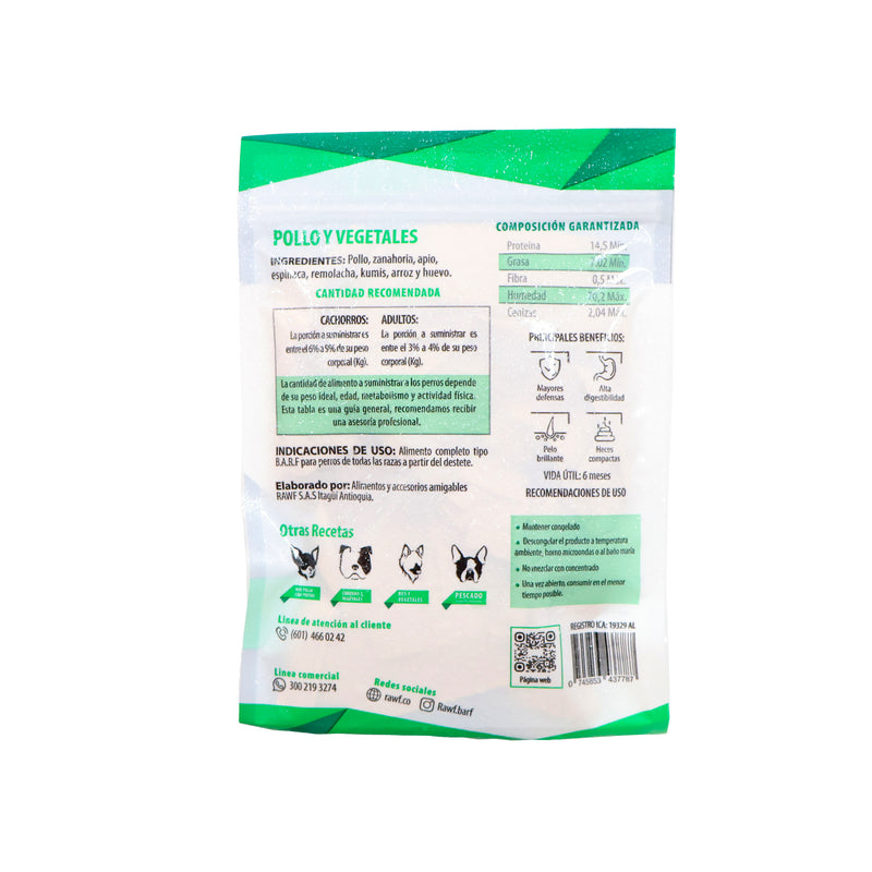 B.A.R.F Perro Pollo y Vegetales x 500g