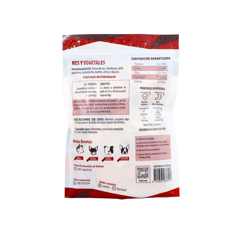 B.A.R.F Perro Res y Vegetales x 500g